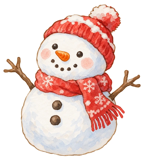 小さな雪だるまの水彩イラスト