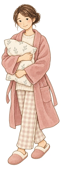 早めに休む成人女性の水彩イラスト