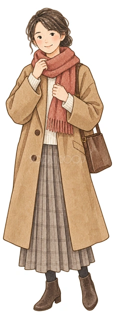 マフラーを巻く成人女性の水彩イラスト