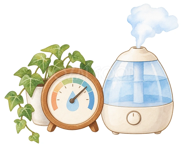 湿度計と加湿器の水彩イラスト