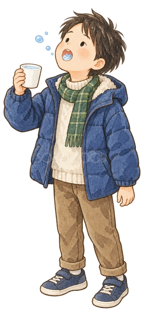 うがいをする男の子の水彩イラスト