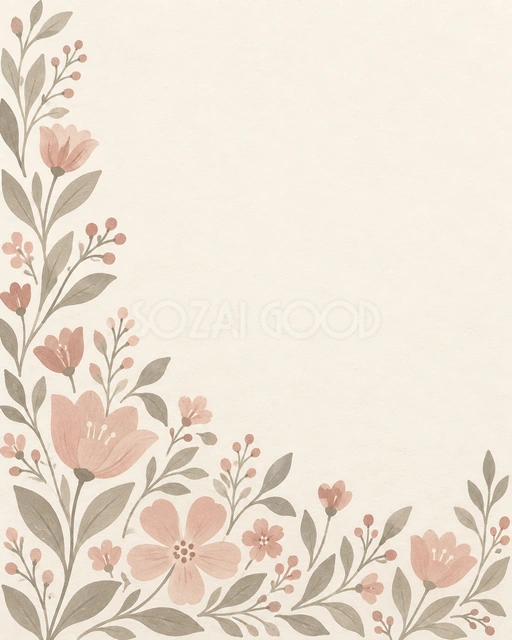 北欧風の花と葉・縦長の背景です