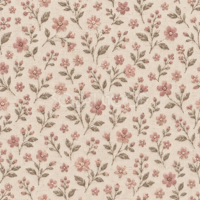 刺繍風の花模様・正方形の背景です