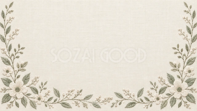 刺繍風の花模様・横長の背景です