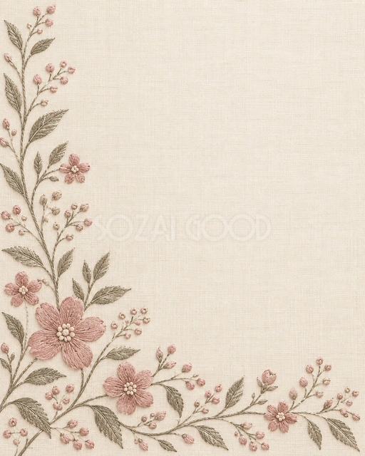 刺繍風の花模様・縦長の背景です