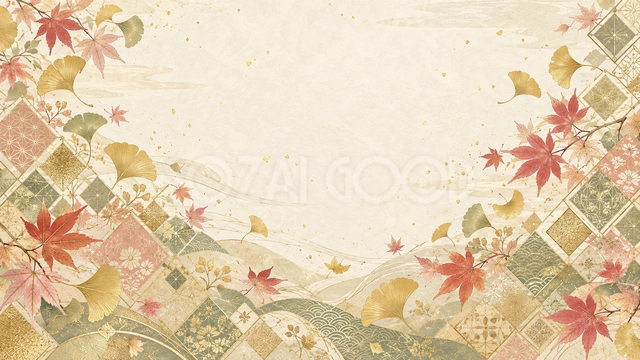 紅葉と重ね菱・横長の背景です