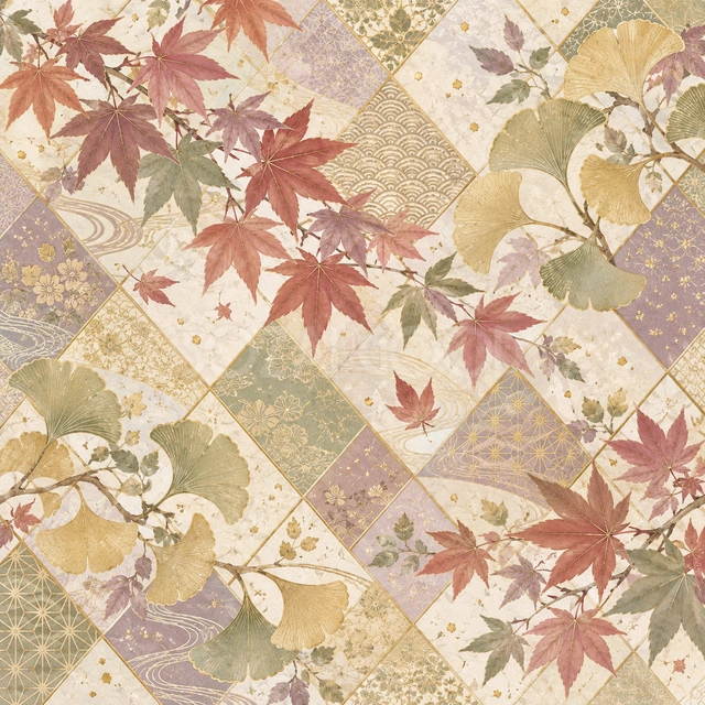 紅葉と重ね菱・正方形の背景です