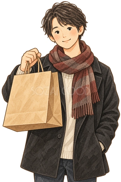 紙袋を持つ男性の水彩イラスト