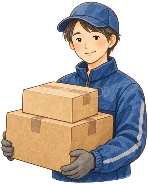 配達員と荷物の水彩イラスト