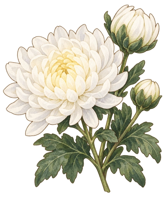 白菊とつぼみの水彩イラスト