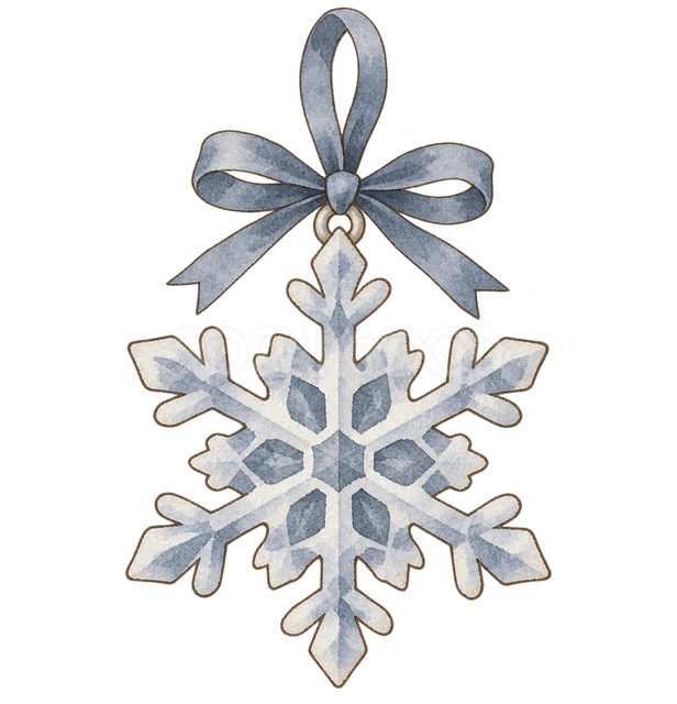 灰青の雪の結晶飾りの水彩イラスト