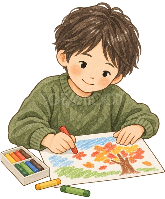 絵を描く子どもの水彩イラスト