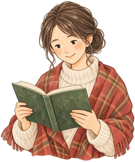 本を読む女性の水彩イラスト