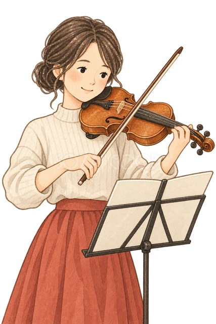 バイオリンを演奏する女性の水彩イラスト