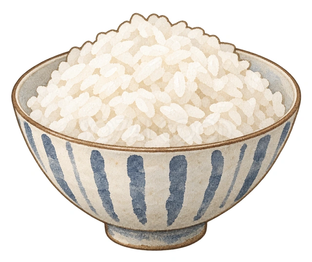 白米を盛った茶碗の水彩イラスト