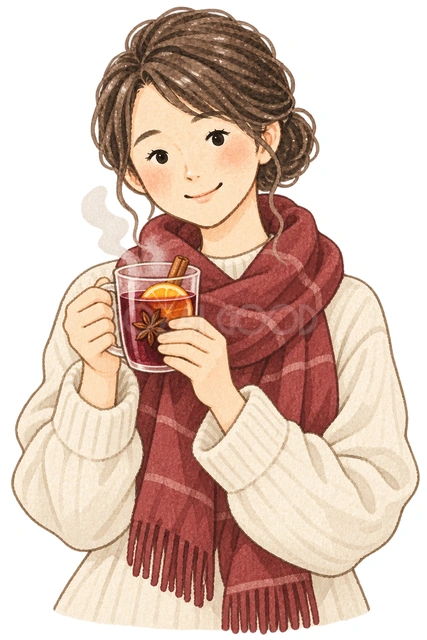 マグを持つ女性の水彩イラスト