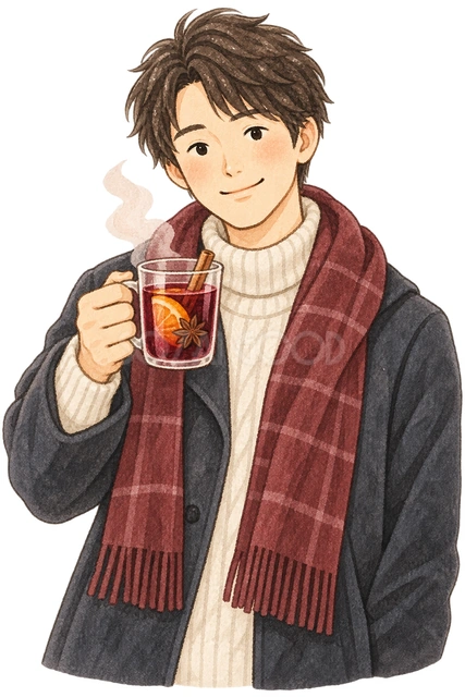 マグを持つ男性の水彩イラスト