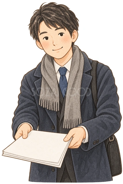書類を提出する男性の水彩イラスト