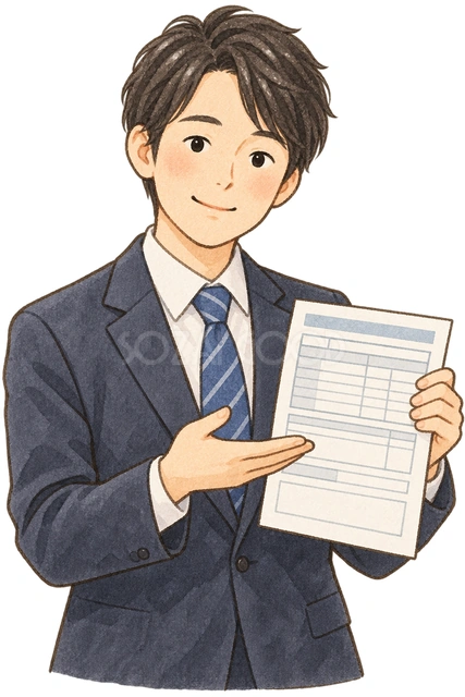 申告を説明する男性の水彩イラスト