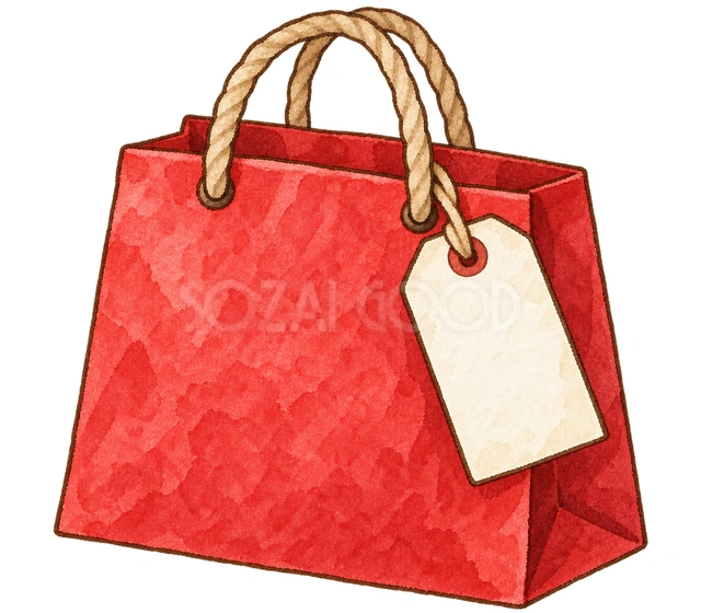赤い買い物袋と値札の水彩イラスト