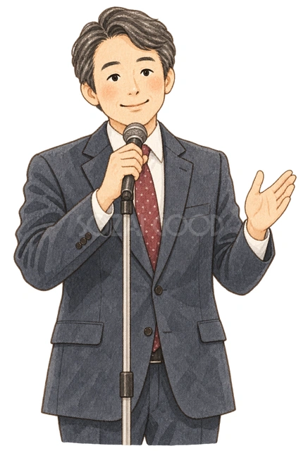 挨拶をする男性上司の水彩イラスト