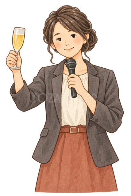 挨拶をする女性上司の水彩イラスト