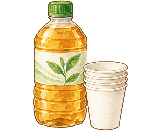 ノンアルコール飲料と紙コップの水彩イラスト