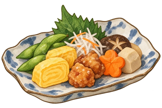 卓上の軽食の水彩イラスト