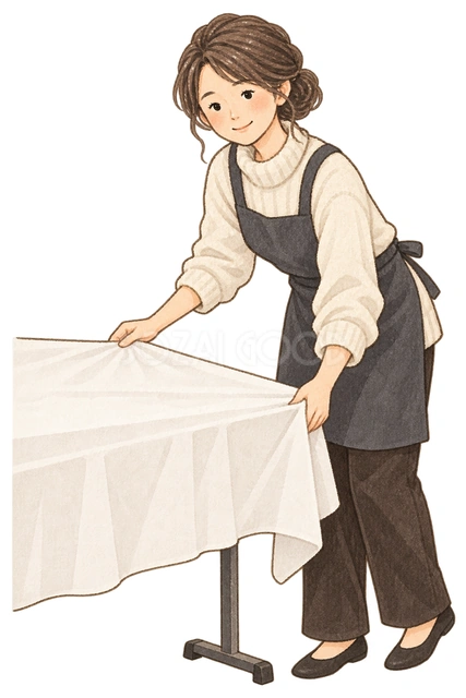 会場を準備する社員の水彩イラスト