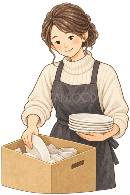 片付けをする社員の水彩イラスト