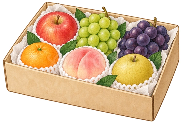 返礼品の果物箱の水彩イラスト