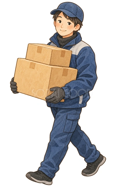 荷物を運ぶ配達員の水彩イラスト