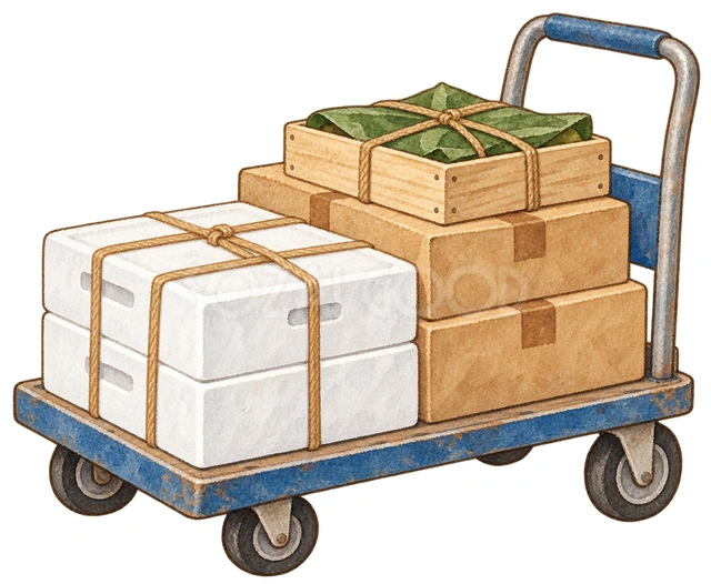 商品を運ぶ台車の水彩イラスト