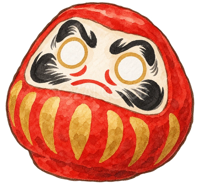 焚き上げ前のだるまの水彩イラスト