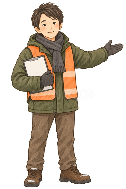 行事を案内する男性の水彩イラスト