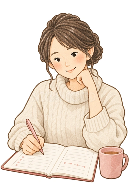 生活の記録を書く女性の水彩イラスト