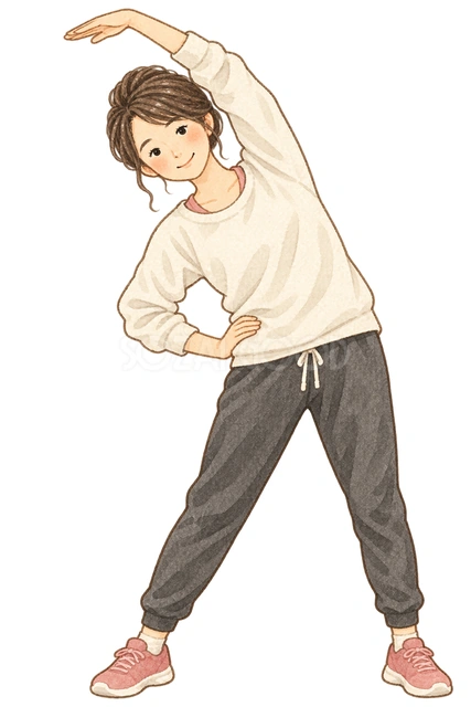 ストレッチする女性の水彩イラスト