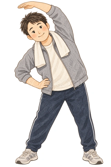 軽く体操する男性の水彩イラスト