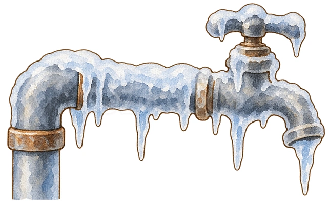凍った水道管の水彩イラスト