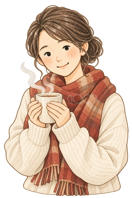 手を温める女性の水彩イラスト