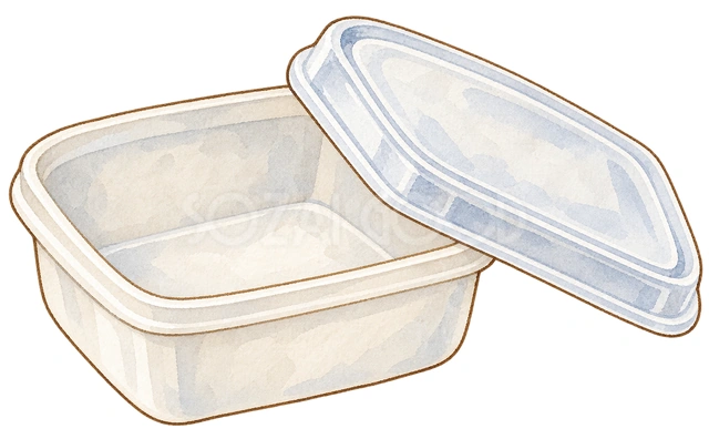 無地の食品容器とふたの水彩イラスト