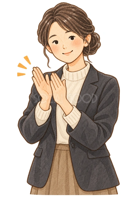 拍手する先生の水彩イラスト