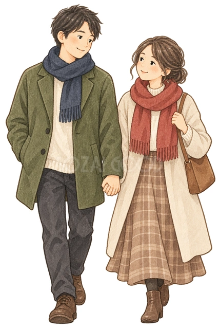 手をつなぐ夫婦の水彩イラスト
