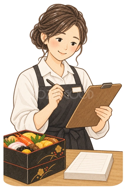 予約日程を確認する店員の水彩イラスト