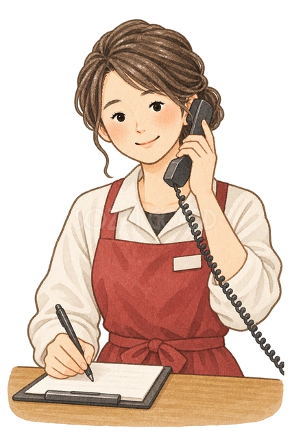予約を受ける店員の水彩イラスト