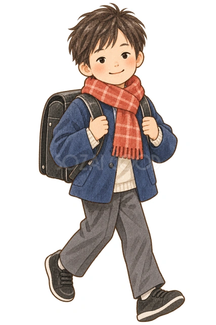 登校する男の子の水彩イラスト