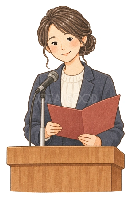 新年の挨拶をする先生の水彩イラスト