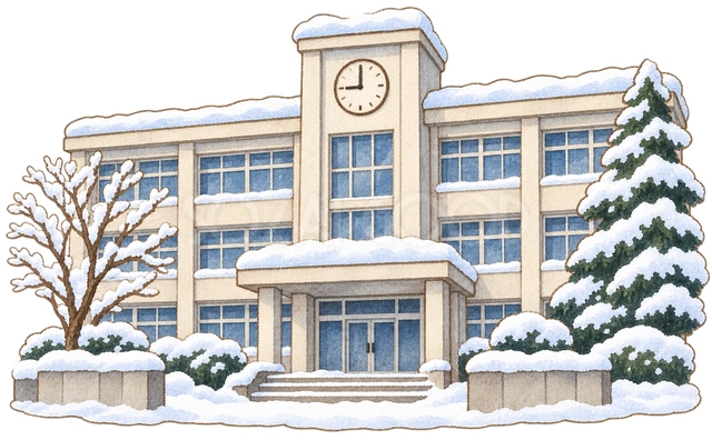 冬の校舎の水彩イラスト