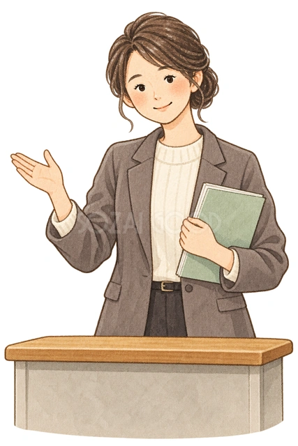 教室で話す先生の水彩イラスト