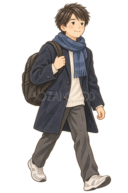 試験会場へ向かう男子学生の水彩イラスト